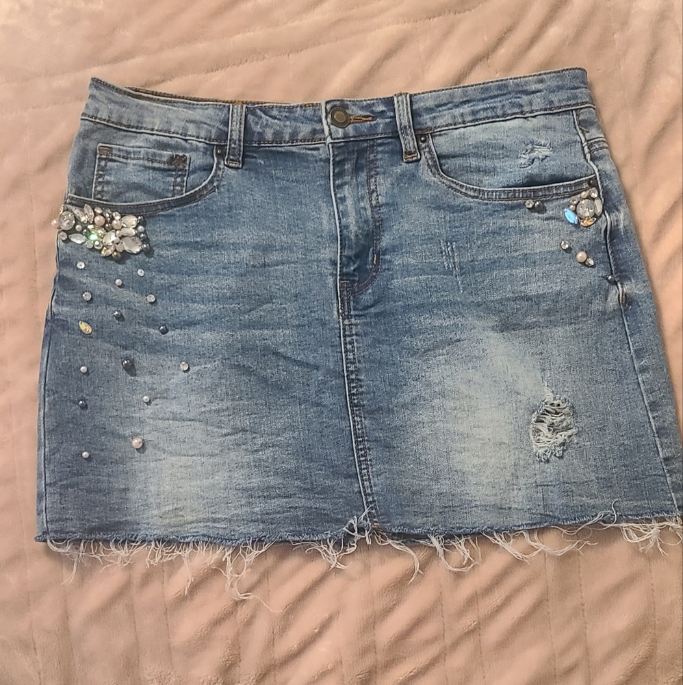 Denim Skirt with Jewels